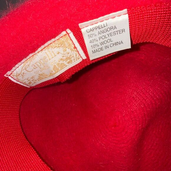 Vintage 90’s Y2K Cappelli Red‎ Angora Wool Felt Bucket Hat w/ Rhinestone Studs